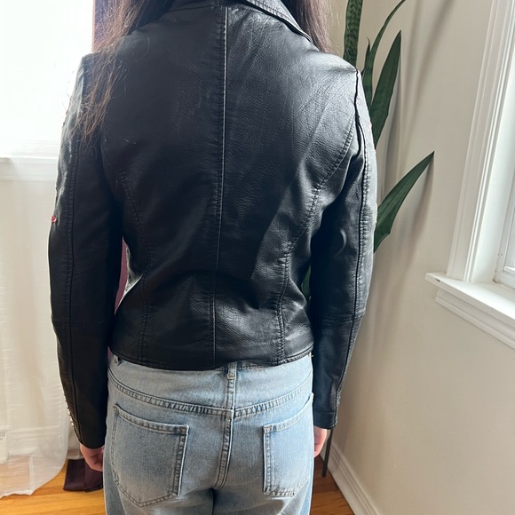 Molly Bracken Black Faux Leather Moto Jacket XS Floral Embroidered Studded Biker - Picture 2 of 5